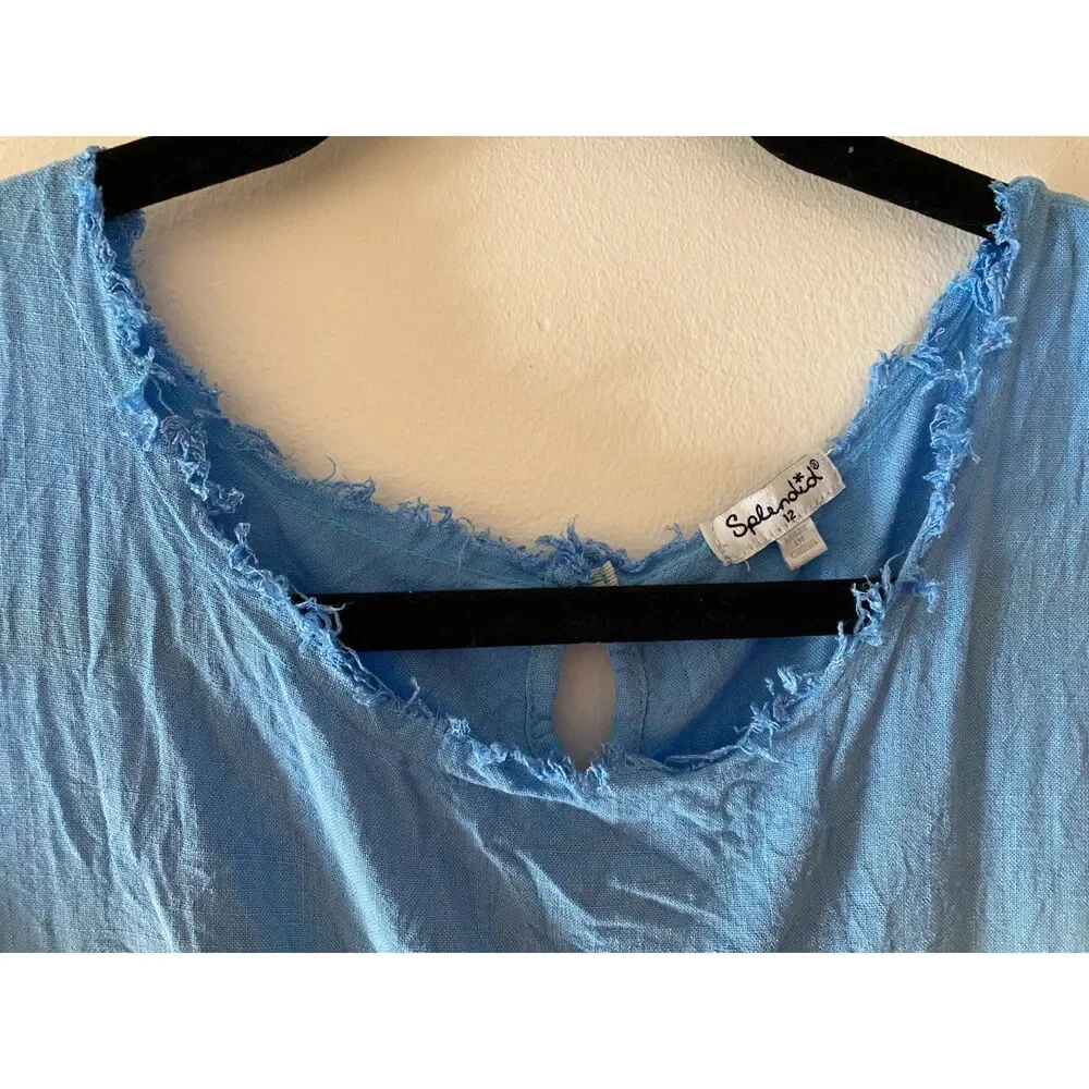 Splendid Fray Trim Blue Green Tie Die Sleeveless Shirt Top Juniors Sz 12